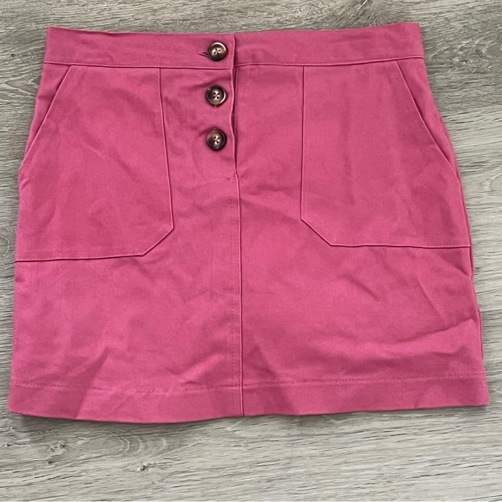 Pink Button-Front Mini Skirt